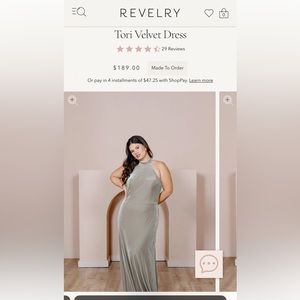 Revelry Tori Dress in Sage Velvet (color 611), Size 6